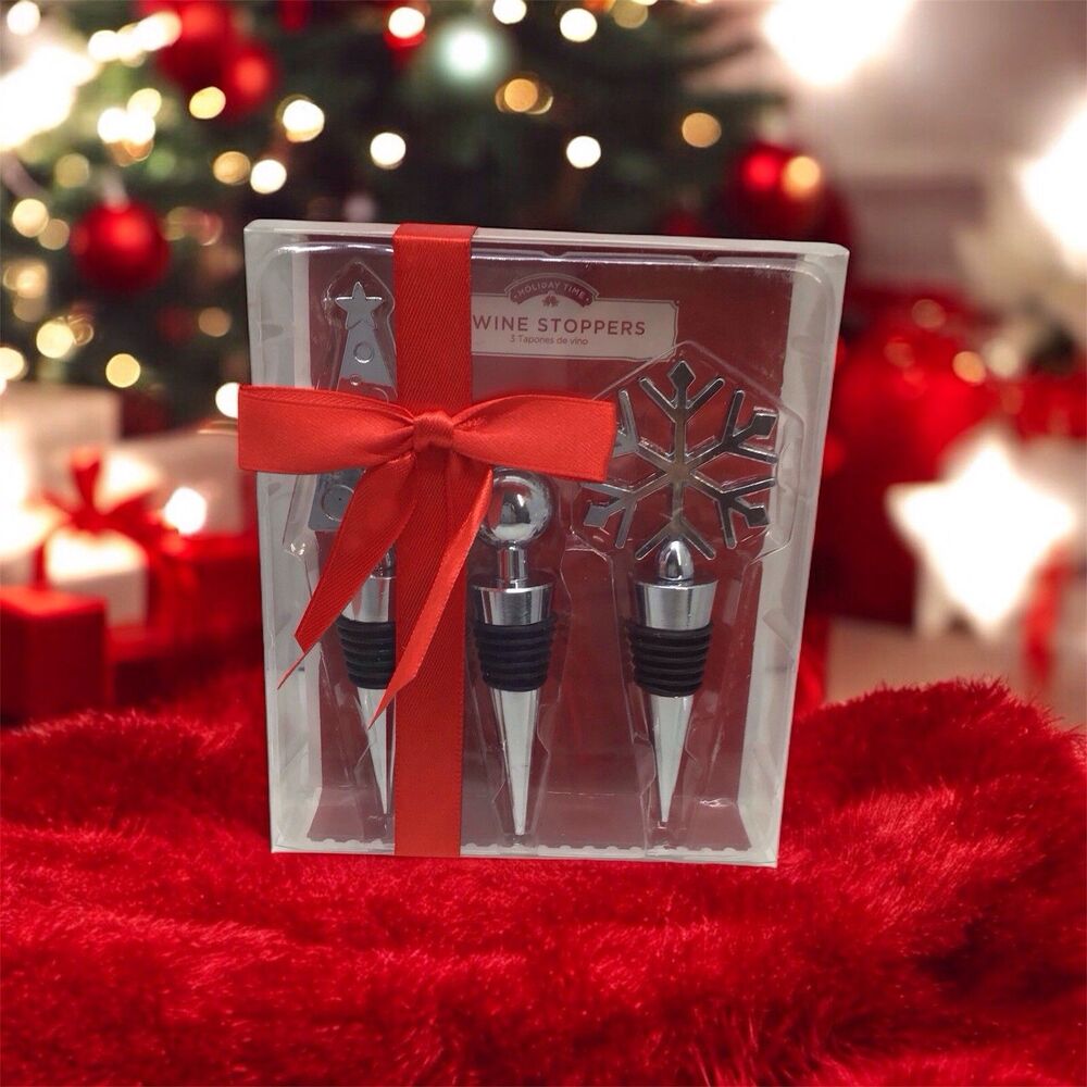 "Holiday Time"  Wine Stoppers,set -3, Snow Flake,christmas Tree, And One Ball.